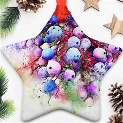 Berries Pink Blue Art Abstract Ornament (star) by Celenk