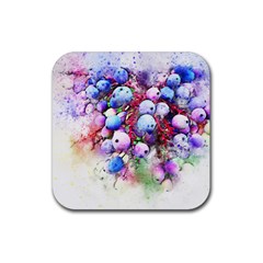 Berries Pink Blue Art Abstract Rubber Coaster (square)  by Celenk