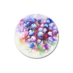 Berries Pink Blue Art Abstract Magnet 3  (round) by Celenk