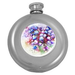 Berries Pink Blue Art Abstract Round Hip Flask (5 Oz) by Celenk