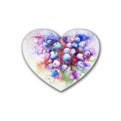 Berries Pink Blue Art Abstract Heart Coaster (4 Pack)  by Celenk