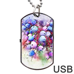 Berries Pink Blue Art Abstract Dog Tag Usb Flash (two Sides) by Celenk