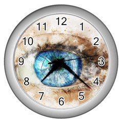 Eye Blue Girl Art Abstract Wall Clocks (silver)  by Celenk