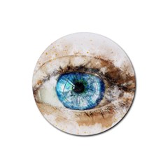 Eye Blue Girl Art Abstract Rubber Coaster (round)  by Celenk