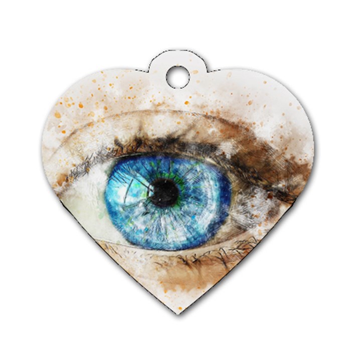 Eye Blue Girl Art Abstract Dog Tag Heart (One Side)