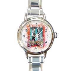 Window Flowers Nature Art Abstract Round Italian Charm Watch by Celenk