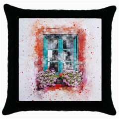 Window Flowers Nature Art Abstract Throw Pillow Case (black) by Celenk