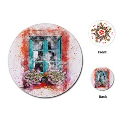 Window Flowers Nature Art Abstract Playing Cards (round)  by Celenk