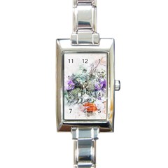 Flowers Bouquet Art Abstract Rectangle Italian Charm Watch by Celenk