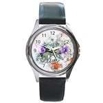 Flowers Bouquet Art Abstract Round Metal Watch Front