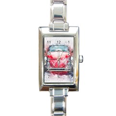 Red Car Old Car Art Abstract Rectangle Italian Charm Watch by Celenk