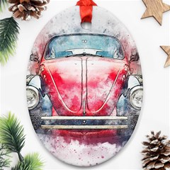 Red Car Old Car Art Abstract Ornament (oval)