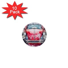 Red Car Old Car Art Abstract 1  Mini Buttons (10 Pack)  by Celenk