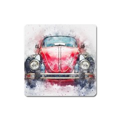 Red Car Old Car Art Abstract Square Magnet by Celenk