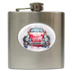 Red Car Old Car Art Abstract Hip Flask (6 Oz) by Celenk