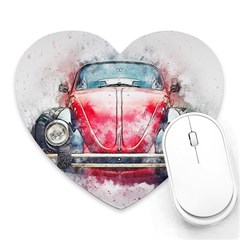 Red Car Old Car Art Abstract Heart Mousepads by Celenk