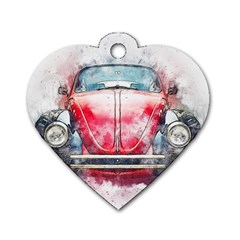 Red Car Old Car Art Abstract Dog Tag Heart (one Side)