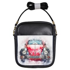 Red Car Old Car Art Abstract Girls Sling Bags by Celenk