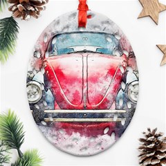 Red Car Old Car Art Abstract Ornament (oval Filigree) by Celenk