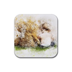 Bear Baby Sitting Art Abstract Rubber Coaster (square)  by Celenk