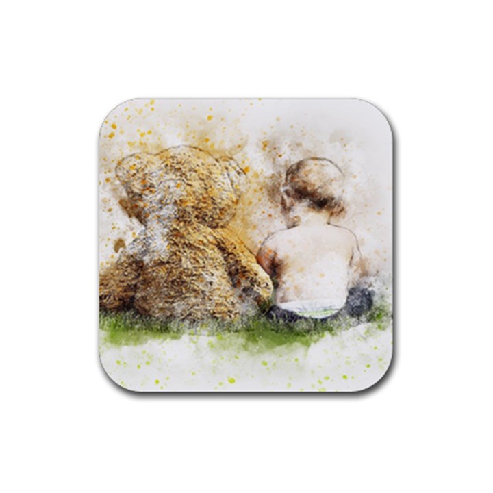 Bear Baby Sitting Art Abstract Rubber Coaster (Square) 