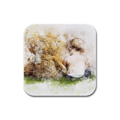 Bear Baby Sitting Art Abstract Rubber Square Coaster (4 Pack)  by Celenk