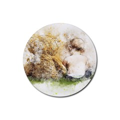 Bear Baby Sitting Art Abstract Rubber Round Coaster (4 Pack)  by Celenk