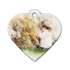 Bear Baby Sitting Art Abstract Dog Tag Heart (two Sides) by Celenk