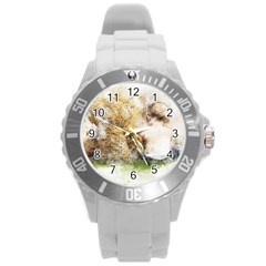 Bear Baby Sitting Art Abstract Round Plastic Sport Watch (l) by Celenk