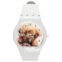 Dog Puppy Animal Art Abstract Round Plastic Sport Watch (m) by Celenk