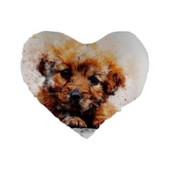 Dog Puppy Animal Art Abstract Standard 16  Premium Flano Heart Shape Cushions by Celenk