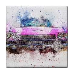 Pink Car Old Art Abstract Tile Coasters by Celenk