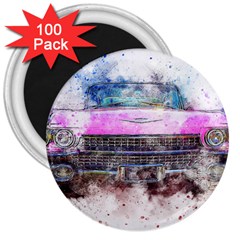 Pink Car Old Art Abstract 3  Magnets (100 Pack) by Celenk