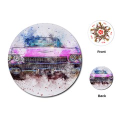 Pink Car Old Art Abstract Playing Cards (round)  by Celenk