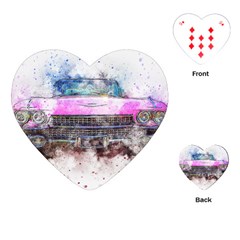 Pink Car Old Art Abstract Playing Cards (heart)  by Celenk