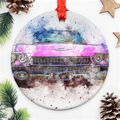 Pink Car Old Art Abstract Round Ornament (two Sides) by Celenk