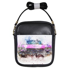 Pink Car Old Art Abstract Girls Sling Bags by Celenk