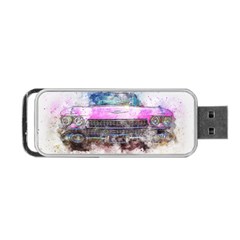 Pink Car Old Art Abstract Portable Usb Flash (two Sides) by Celenk