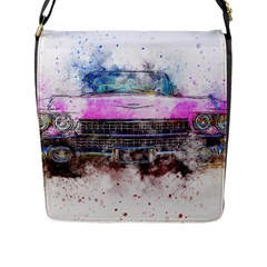 Pink Car Old Art Abstract Flap Messenger Bag (l) 