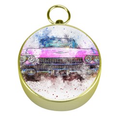 Pink Car Old Art Abstract Gold Compasses by Celenk