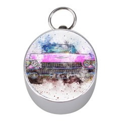 Pink Car Old Art Abstract Mini Silver Compasses by Celenk