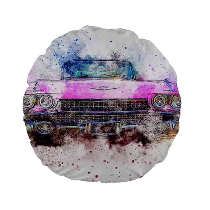 Pink Car Old Art Abstract Standard 15  Premium Flano Round Cushions