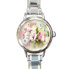 Flowers Bouquet Art Abstract Round Italian Charm Watch by Celenk