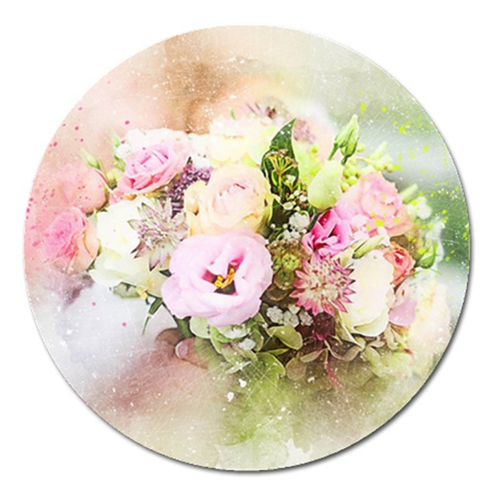 Flowers Bouquet Art Abstract Magnet 5  (Round)