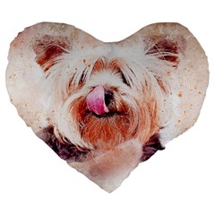 Dog Animal Pet Art Abstract Large 19  Premium Flano Heart Shape Cushions by Celenk