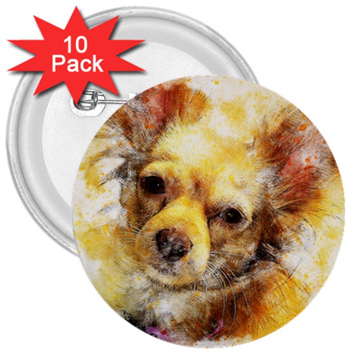 Dog Animal Art Abstract Watercolor 3  Buttons (10 pack) 