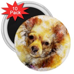 Dog Animal Art Abstract Watercolor 3  Magnets (10 Pack)  by Celenk