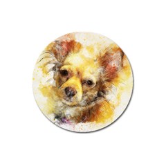 Dog Animal Art Abstract Watercolor Magnet 3  (round) by Celenk