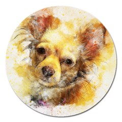 Dog Animal Art Abstract Watercolor Magnet 5  (round) by Celenk