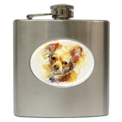 Dog Animal Art Abstract Watercolor Hip Flask (6 Oz) by Celenk